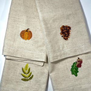 Fall Hand-Embroidered Linen Napkins | Autumn Table Decor | Thanksgiving Napkins |Hemstitched Linen Napkins | Harvest Dinner Party | Set of 4