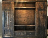 Double Bookcase Barn Door Entertainment Console