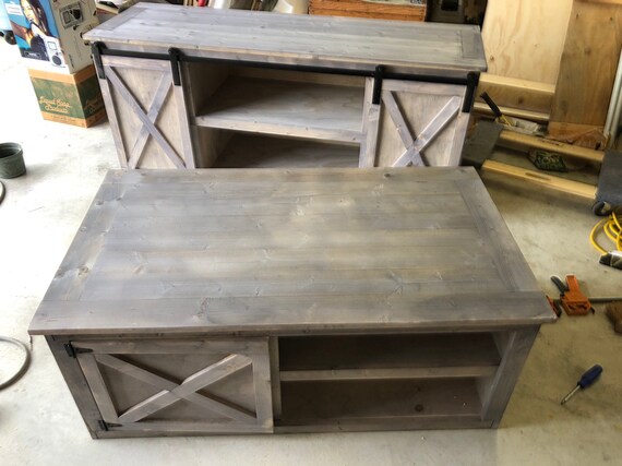 Barn Door Console With Matching Coffee Table