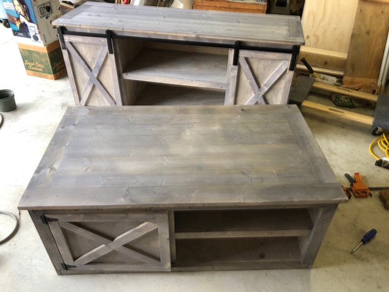 Barn Door Console With Matching Coffee Table Image 0
