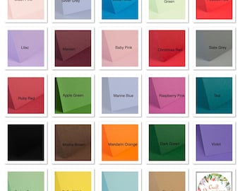 May include: A color chart with 25 different colored paper samples. The colors include blush pink, silver grey, ocean blue, peppermint green, postbox red, lilac, maroon, baby pink, slate grey, christmas red, ruby red, apple green, marine blue, raspberry pink, teal, black, mocha brown, mandarin orange, dark green, violet, spring green, daffodil yellow, pale turquoise, biscuit, and a white circle with a floral design and the text "Craft Dimensions".