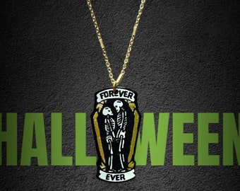 Halloween Gothic Style Acrylic Skeletons Love Coffin Charm Necklace