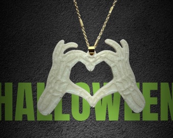 Halloween Themed Skeleton Fingers Heart Pendant Necklace