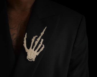 Halloween Resin Skeleton Hand Brooch Pin - Metal Safety Pin