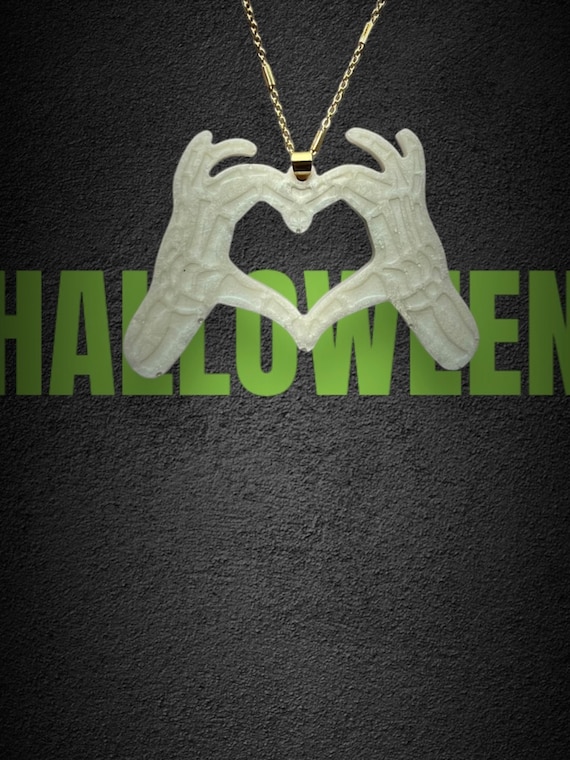 Halloween Themed Skeleton Fingers Heart Pendant Necklace
