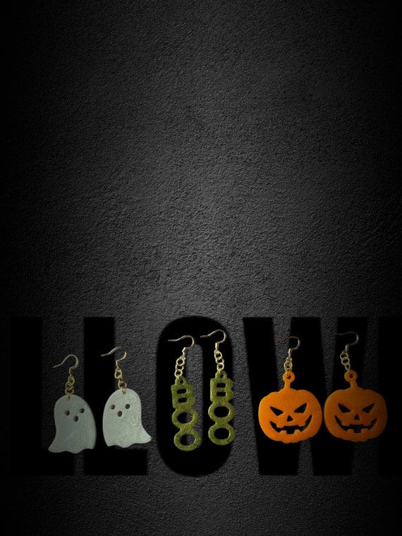 Pair of 3 Halloween Resin Earrings - Ghosts, Boo, Pumpkins
