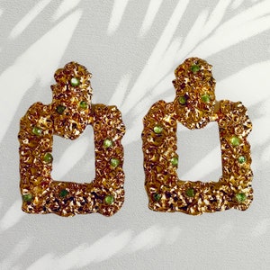 Green Rhinestone Hoop Earrings