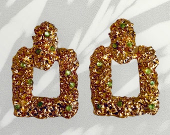 Green Rhinestone Hoop Earrings