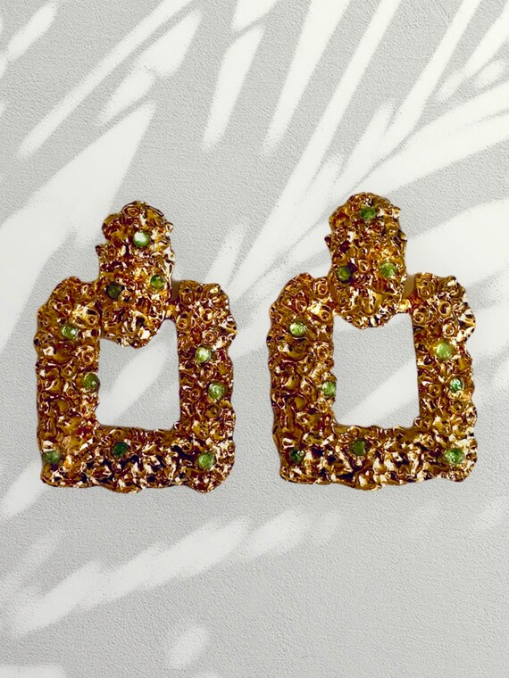 Green Rhinestone Hoop Earrings
