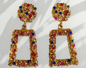 Colorful Rhinestone Dangle Earrings