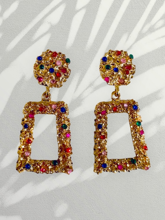 Colorful Rhinestone Dangle Earrings