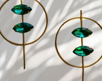 Green Rhinestone Circle Earrings