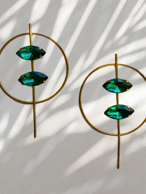 Green Rhinestone Circle Earrings