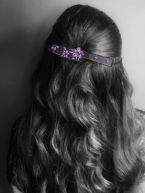 Halloween Resin Metal Hair Clip 03 - Dagger Knife with Metallic Acrylic Painted Flowers. Clips for Hair, Hair Barrettes for Women