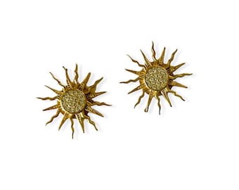 Gold Plated Sun Stud Earrings, Cubic Zirconia Charm