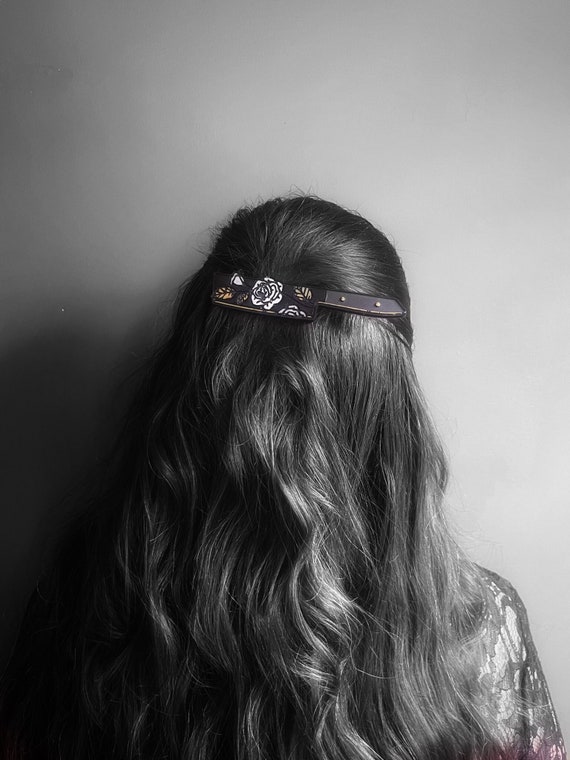 Halloween Resin Metal Hair Clip 02 - Dagger Knife with Metallic Acrylic Painted Flowers. Clips for Hair, Hair Barrettes for Women