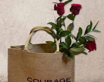 Courage Over Comfort | Burlap Shopper Market Bag Tote Reusable Grocery Bag