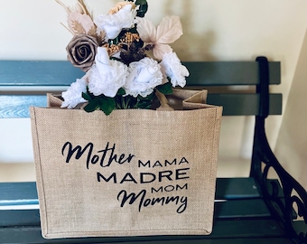 Mother Burlap Market Bag | Reusable Mom Tote