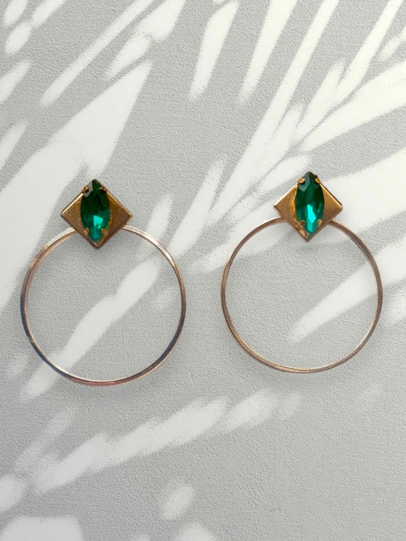 Emerald Rhinestone Stud and Hoop Earrings, Statement Drop Dangle Earrings, Gold Earrings for Women, Geometric Earrings, Stud Earrings