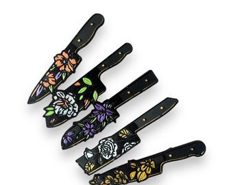 Halloween Dagger Hair Clips - Resin Knife with Metallic Floral Details