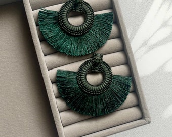 Green Tassel Fan Drop Earrings