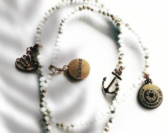 Charm Anklet with Lotus, Anchor, Compass