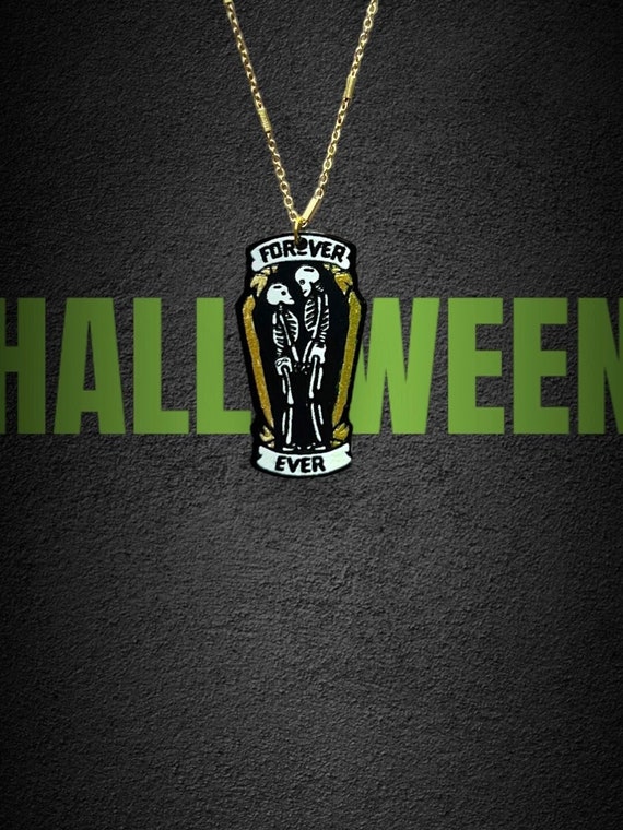Halloween Gothic Style Acrylic Skeletons Love Coffin Charm Necklace