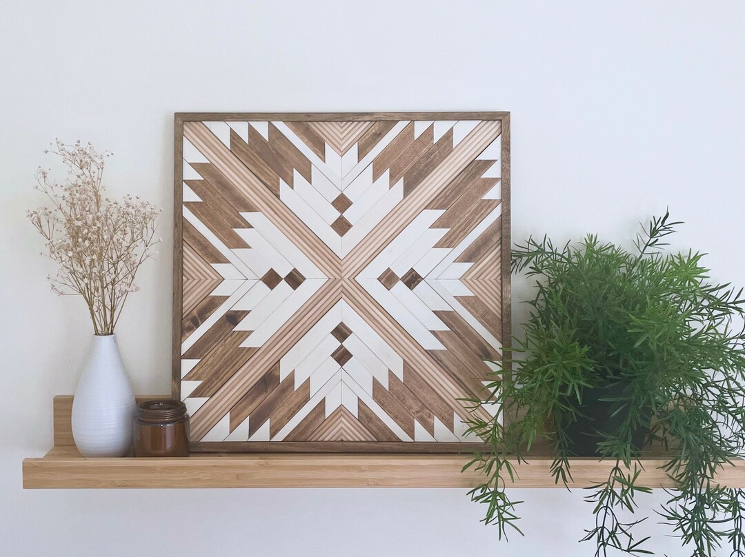 Riley Geometric Wooden Wall Art Aztec Wood Wall Mosaic Etsy