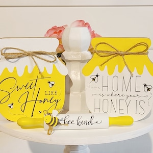 Honey Bee Tiered Tray Decor, Bee Decor, Spring Tiered Tray Decor bundle, Spring mini signs, Farmhouse Tiered tray decor