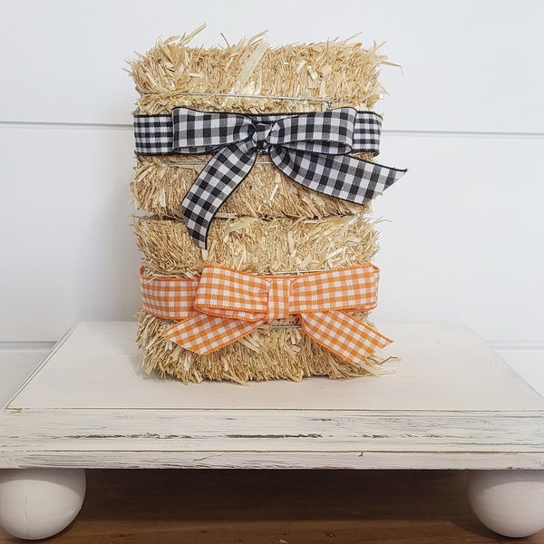 Mini hay bale for tiered tray, mini straw bale, fall tiered tray decor, mini riser for tiered tray, fall home decor, fall shelf decor