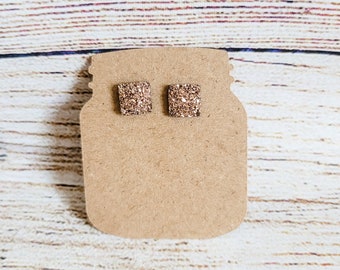 Rose Gold Square Druzy Studs