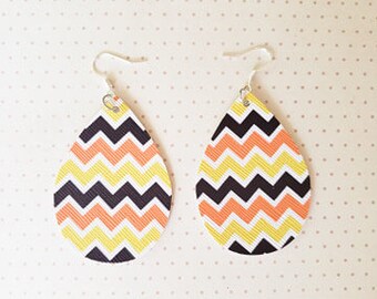 Halloween Chevron Faux Leather Tear Drop Earrings