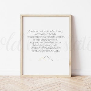 Appalachian State Alma Mater Print // Affiche // Carte // Art mural