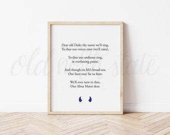 Duke University Alma Mater Print // Affiche // Carte // Art mural