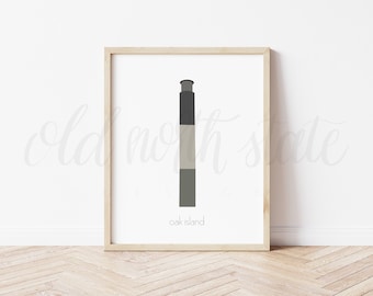 Phare d'Oak Island - Impression de phare de Caroline du Nord // Affiche // Carte // Art mural