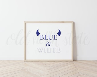Bleu et blanc - Duke University Blue Devils Print // Affiche // Carte // Art mural