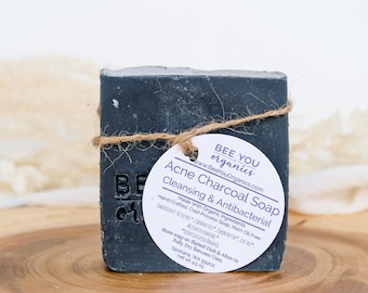 Acne Activated Charcoal Organic Soap Facial and Body Wash Palm Free Vegan Zero Waste Great Lather Gentle Cleansing Natural Skin Care