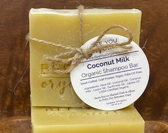 Champú orgánico de leche de coco en barra, procesado en frío, vegano, sin aceite de palma, sin crueldad animal, sin plástico, poco desperdicio, cero desperdicio, sin fragancia.