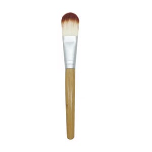 May include: A wooden handled makeup brush with a silver ferrule and white bristles.