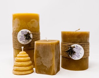 100% Pure Beeswax Pillar Candles Beeswax From Local Bee Farms in PNW Cruelty Free Hand Poured Dripless Luminary Fragrance Free Eco Friendly