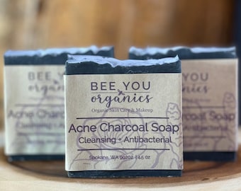 Acne Activated Charcoal Organic Soap Facial and Body Wash Palm Free Vegan Zero Waste Great Lather Gentle Cleansing Natural Skin Care