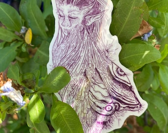 Moth in Cocoon | "Sometimes I Dream" - Frosty Clear Vinyl Art Print Sticker - Nature Fairy Laptop Sticker / 2.25in by 4in
