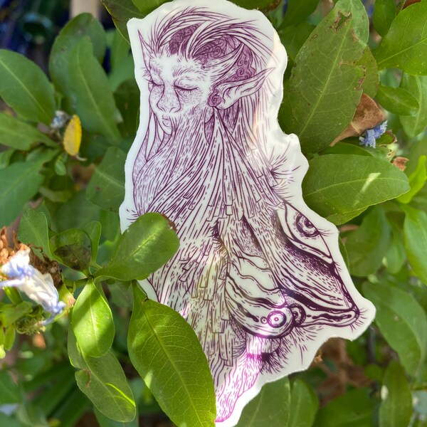 Moth in Cocoon | "Sometimes I Dream" - Frosty Clear Vinyl Art Print Sticker - Nature Fairy Laptop Sticker / 2.25in by 4in