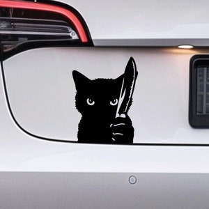 Peeking cat holding a knife decal, Peeking cat Stickers, Cat stickers, Cat decals, Car Stickers, Cat car decals