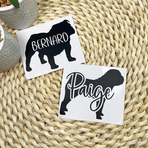 Decalcomanie personalizzate per la silhouette del cane, adesivi per cani, decalcomanie per cani personalizzate, adesivi con nome personalizzato per cani, decalcomanie per cani, decalcomanie per auto, adesivi per laptop, adesivi per cani