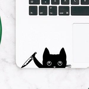 Peeking cat holding a knife decal, Peeking cat Stickers, Cat stickers, Cat decals, Car Stickers, Cat car decals