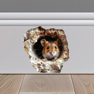 Maus im Mauseloch 3D Aufkleber, Maus im Loch, 3D Wandtattoo, Realistische Maus Wandtattoo, Treppe Aufkleber