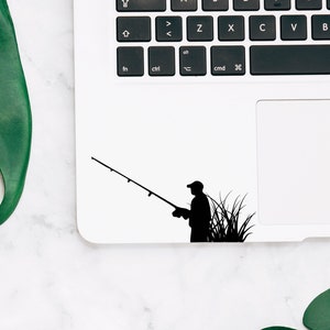 Calcomanía de pesca, calcomanía de pesca, calcomanía de pescador, calcomanía de pescador, calcomanía para computadora portátil Macbook, calcomanía para automóvil, ventana, calcomanía de vinilo para pared