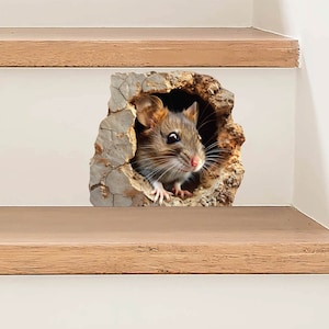 Maus im Mausloch-Aufkleber, Mausloch-3D-Wandaufkleber, realistischer Maus-Wandaufkleber, Treppenaufkleber