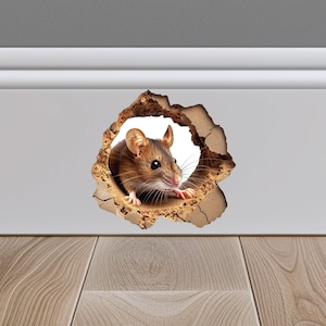 Mouse in Mouse Hole decal, Mouse hole 3D wall sticker, Realistic Mouse Wall Decal, staircase sticker